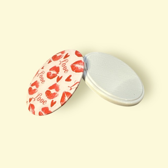 Red Kiss Print “Love” Compact Cosmetic Mirror - Picture 2 of 4